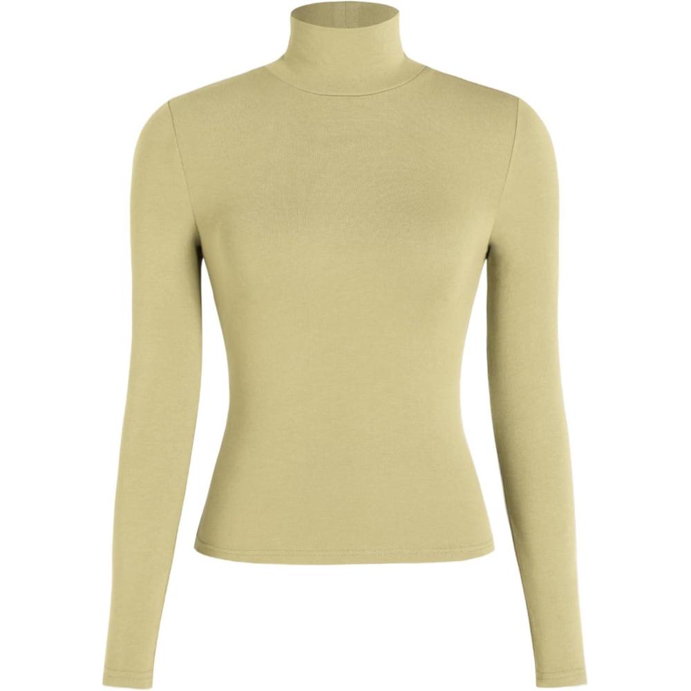 imageCIDER Turtle Necks Tops for Women Long Sleeve Shirts Mock Neck Solid Basic Tee Slim Fit Soft Base Layer Fall TopsMatcha Green
