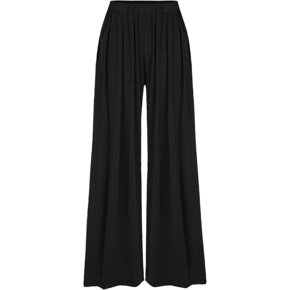 imageCIDER Wide Leg Palazzo Pants for Women with Pockets Elastic Business Causal Pants Women Summer for Beach Travel TrousersBlack