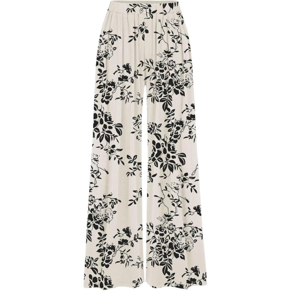 imageCIDER Wide Leg Palazzo Pants for Women with Pockets Elastic Business Causal Pants Women Summer for Beach Travel TrousersIvory