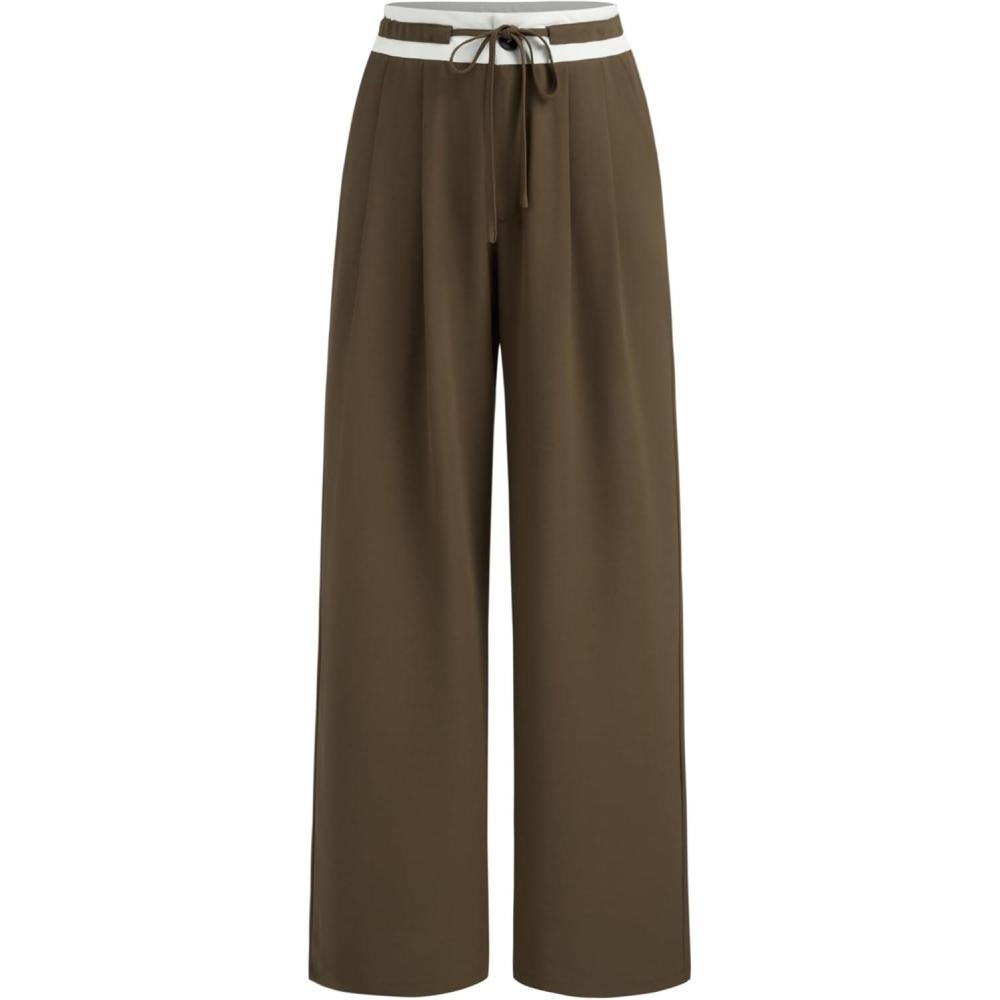 imageCIDER Womens High Waisted Wide Leg Pants Drawstring Business Casual Dress Pants TrendyCoffee