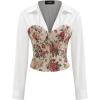 imageCIDER 100 Cotton VNeck Collar Floral Patched Corset Long Sleeve BlouseWhite