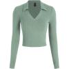 imageCIDER Fitted Long Sleeve Shirts for Women  V Neck Polo Shirts Business Casual Collared Work Tops Fitted Spring Fall ShirtPale Green