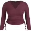 imageCIDER Womens Plus Size Long Sleeve Shirts V Neck Drawstring Side Cute Fitted Tops Basic TeeCarmine