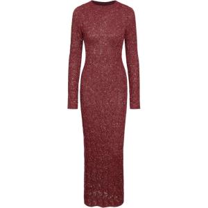 CIDER Burgundy Dress for Women Long Sweater Dresses Mesh Hollow Out Long Sleeve Crew Neck Maxi Winter Dress 2025(Red)