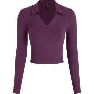 CIDER Fitted Long Sleeve Shirts for Women – V Neck Polo Shirts Business Casual Collared Work Tops Fitted Spring Fall Shirt(Purple)