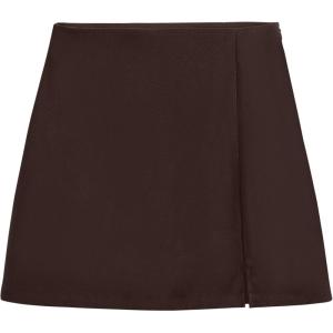 CIDER High Waist Zip Up Slit Mini Skirt(Brown)