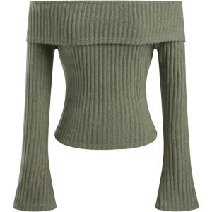 CIDER Off The Shoulder Tops for Womens Sexy Long Sleeve Going Out Tops Knit Cropped Top Trendy Slim Fit(Green (Run Small))