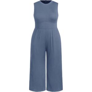 CIDER Plus Size Jumpsuits For Curvy Women Crew Neck Sleeveless Elegant Wide Leg Jumpsuits Dressy Casual Summer Outfits(Blue)