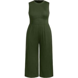 CIDER Plus Size Jumpsuits For Curvy Women Crew Neck Sleeveless Elegant Wide Leg Jumpsuits Dressy Casual Summer Outfits(Green)