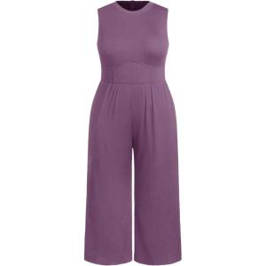 CIDER Plus Size Jumpsuits For Curvy Women Crew Neck Sleeveless Elegant Wide Leg Jumpsuits Dressy Casual Summer Outfits(Purple)