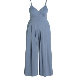 CIDER Plus Size Jumpsuits For Curvy Women V Neck Sleeveless Spaghettis Strap Wide Leg Overalls Casual Summer Outfits(Blue)