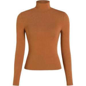 CIDER Turtle Necks Tops for Women Long Sleeve Shirts Mock Neck Solid Basic Tee Slim Fit Soft Base Layer Fall Tops(Brown)