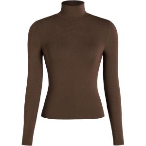 CIDER Turtle Necks Tops for Women Long Sleeve Shirts Mock Neck Solid Basic Tee Slim Fit Soft Base Layer Fall Tops(Coffee)