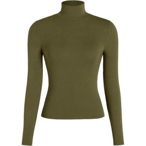 CIDER Turtle Necks Tops for Women Long Sleeve Shirts Mock Neck Solid Basic Tee Slim Fit Soft Base Layer Fall Tops(Olive Green)