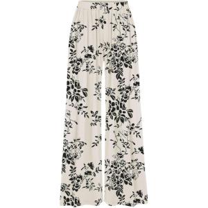 CIDER Wide Leg Palazzo Pants for Women with Pockets Elastic Business Causal Pants Women Summer for Beach Travel Trousers(Ivory)