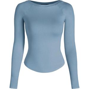 CIDER Women Long Sleeve Crop Top Boat Neck Slim Fit Tight Basic Tee Shirts 2025(Baby Blue)