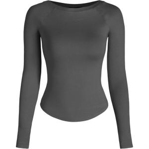 CIDER Women Long Sleeve Crop Top Boat Neck Slim Fit Tight Basic Tee Shirts 2025(Dark Grey)