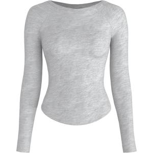 CIDER Women Long Sleeve Crop Top Boat Neck Slim Fit Tight Basic Tee Shirts 2025(Grey)