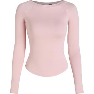 CIDER Women Long Sleeve Crop Top Boat Neck Slim Fit Tight Basic Tee Shirts 2025(Pink)