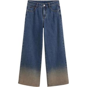 CIDER Women’s Baggy Jeans Wide Straight Leg High Waisted Color Block Casual Y2k Denim Pants with Pockets(Blue)