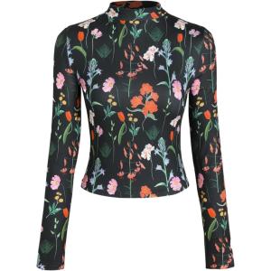 CIDER Women’s Floral Knitted Long Sleeve Mock Neck Going Out Slim Fit Tops Fall Outfits Trendy Clothes(Black)