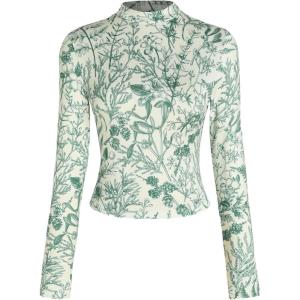 CIDER Women’s Floral Knitted Long Sleeve Mock Neck Going Out Slim Fit Tops Fall Outfits Trendy Clothes(Green)