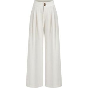 CIDER Women’s Linen Blend Pants Wide Leg High Waist Business Casual Lounge Pant with Pockets(Beige)
