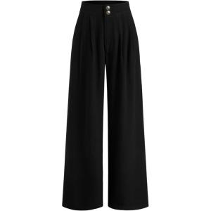CIDER Women’s Linen Blend Pants Wide Leg High Waist Business Casual Lounge Pant with Pockets(Black)