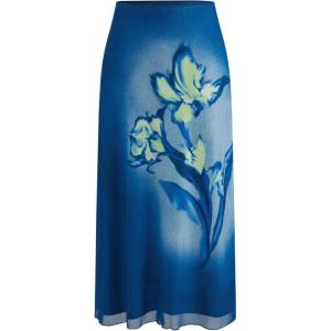 CIDER Women’s Mesh Floral Boho High Wiasted Midi Grunge Skirts(Floral Blue)