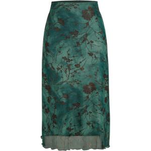 CIDER Women’s Mesh Floral Boho High Wiasted Midi Grunge Skirts(Green)