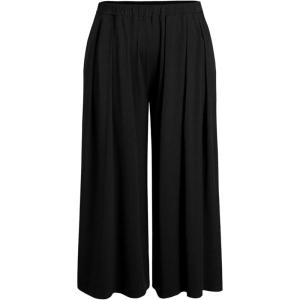 CIDER Women’s Plus Size Fashion Wide Leg Pants Palazzo Flowy Elastic Waist Pants with Pockets(Black)