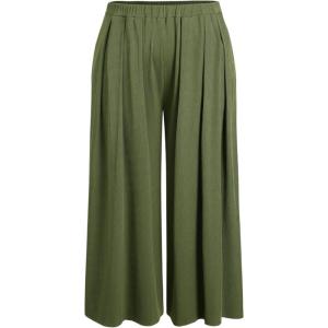 CIDER Women’s Plus Size Fashion Wide Leg Pants Palazzo Flowy Elastic Waist Pants with Pockets(Green)
