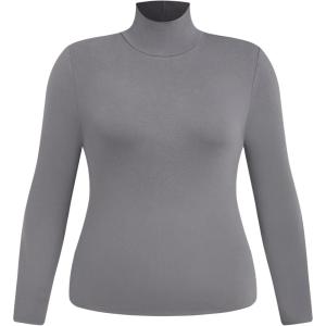 CIDER Women’s Plus Size Mock Turtleneck Tops Long Sleeve Slim Fit Curve Fall Essentials T Shirts(Grey)
