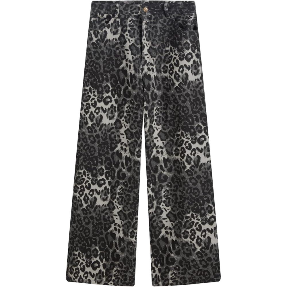 imageCIDER Denim Mid Waist Leopard Wide Leg PantsGrey