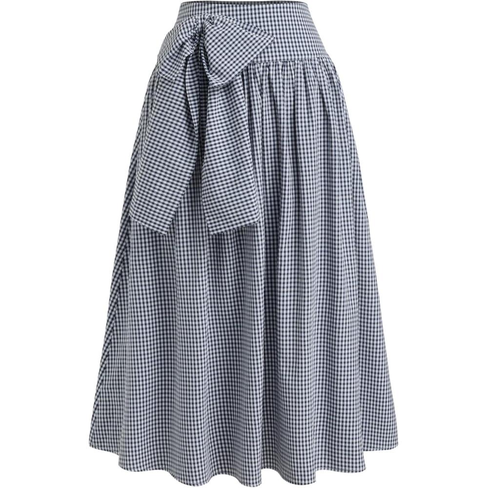 imageCIDER Gingham Long Skirts for Women Maxi Plaid Skirt A Line High Waist Summer Skirts Casual Trendy 2025Blue