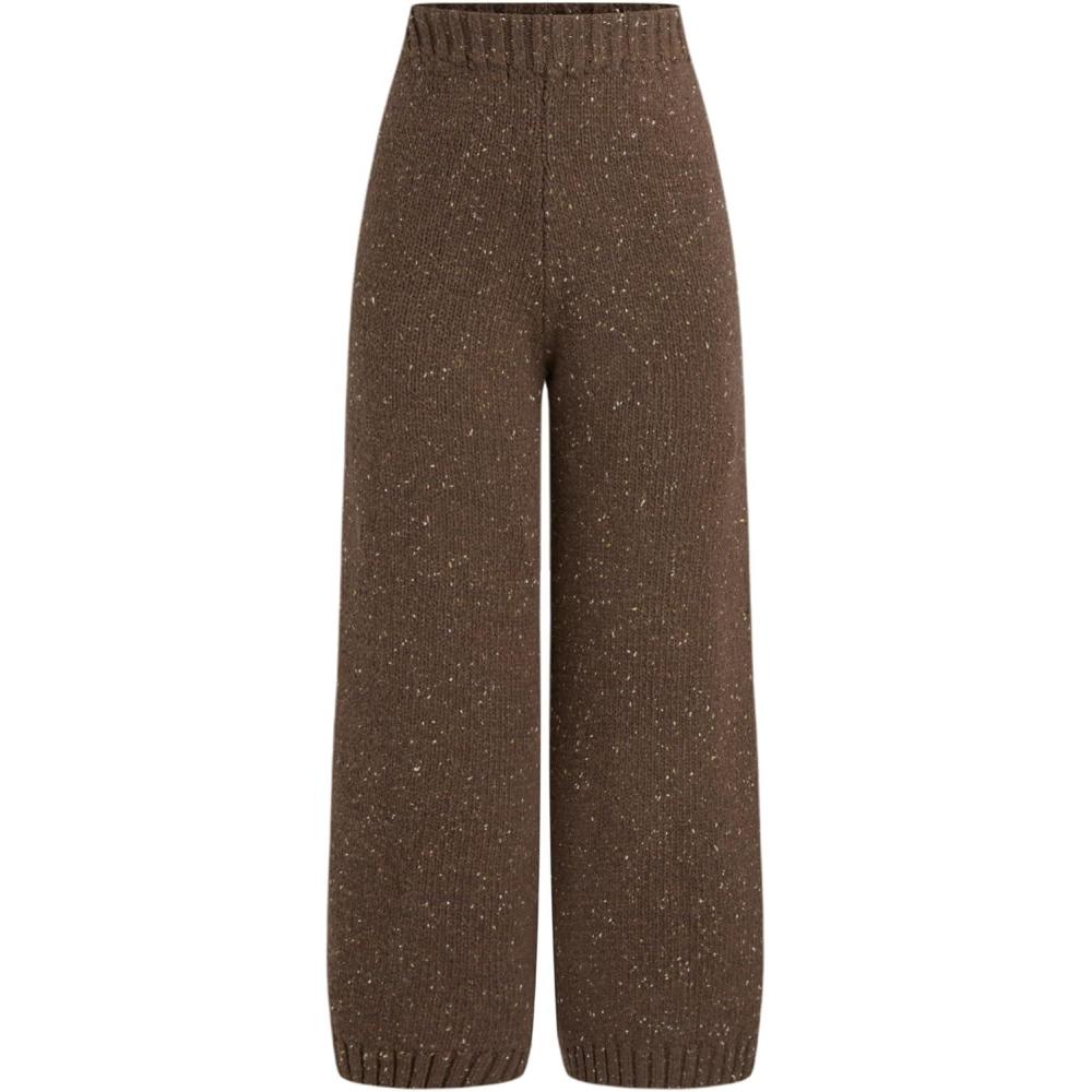 imageCIDER Lounge Pants Women Wide Leg Mid Waist Ribbed Knit Pants Casual Solid Warm WoolBlend Sweatpants Fall WinterDark Brown