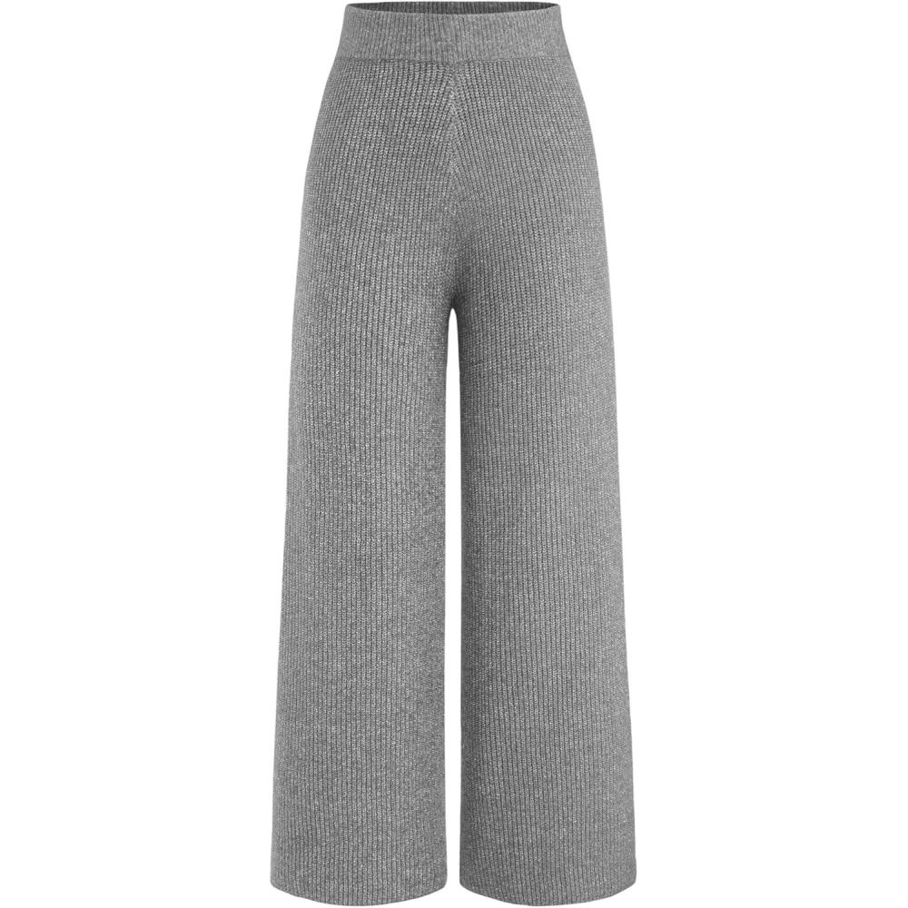 imageCIDER Lounge Pants Women Wide Leg Mid Waist Ribbed Knit Pants Casual Solid Warm WoolBlend Sweatpants Fall WinterGrey