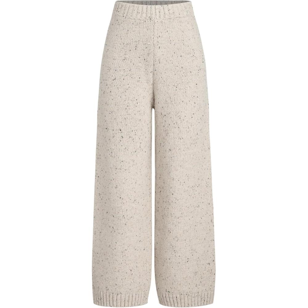 imageCIDER Lounge Pants Women Wide Leg Mid Waist Ribbed Knit Pants Casual Solid Warm WoolBlend Sweatpants Fall WinterNeutral