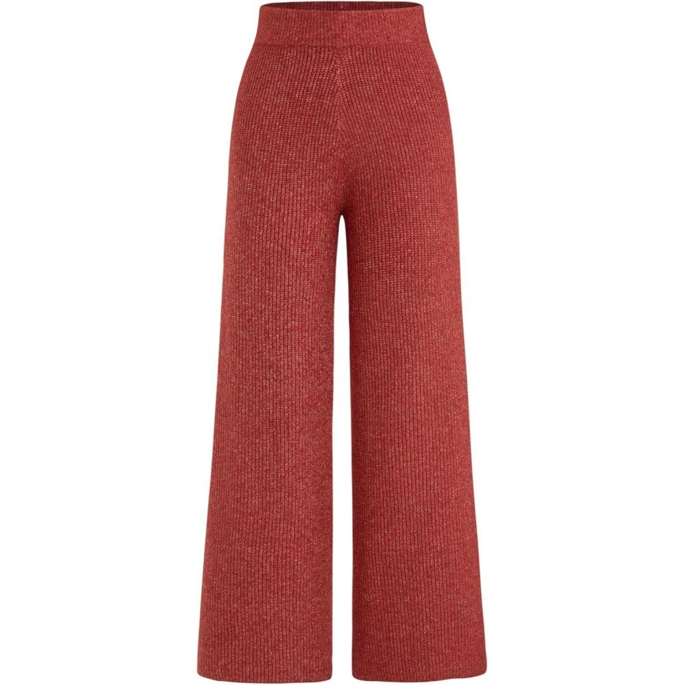 imageCIDER Lounge Pants Women Wide Leg Mid Waist Ribbed Knit Pants Casual Solid Warm WoolBlend Sweatpants Fall WinterRed