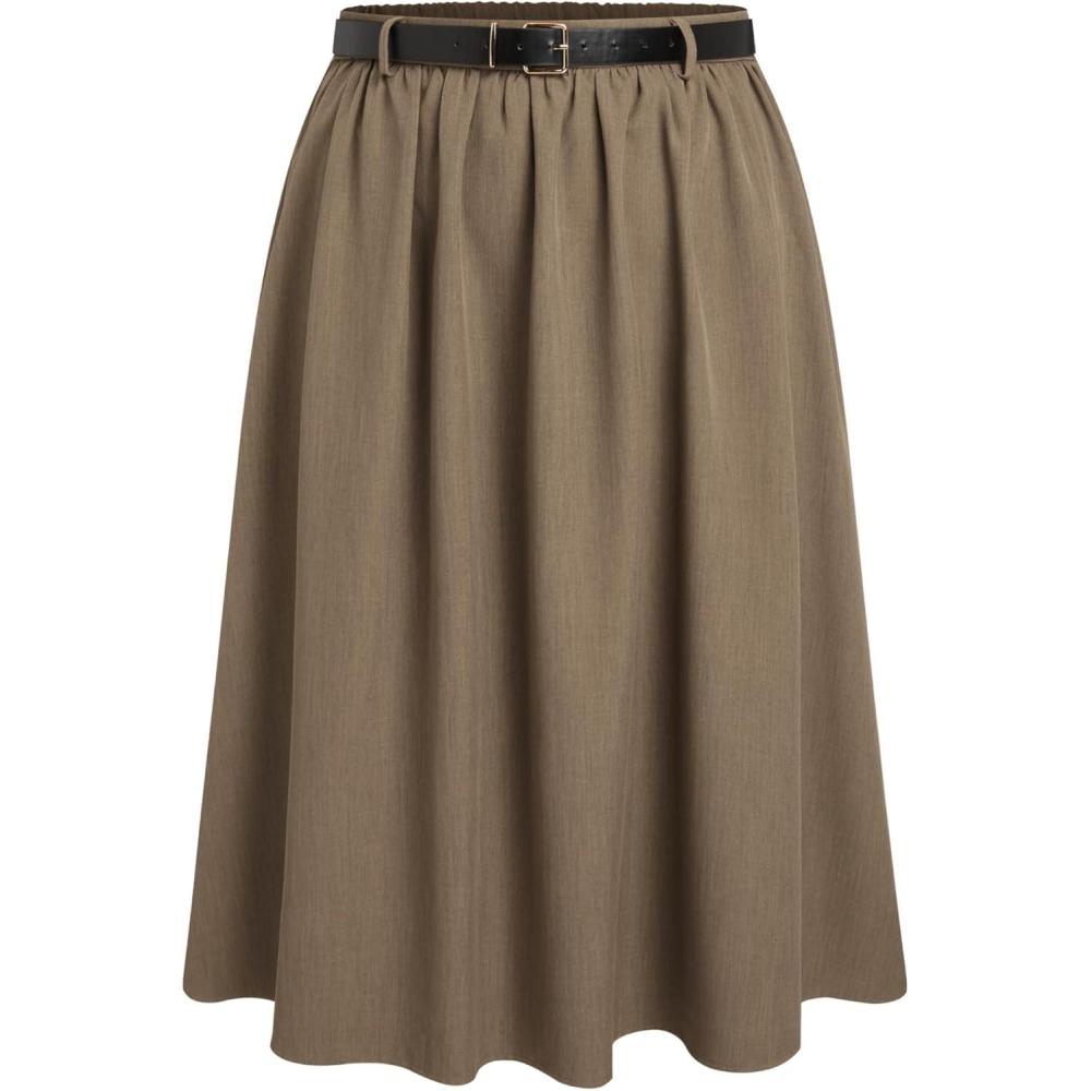 imageCIDER Mid Waist Skirts for Women Pleated ALine Long Maxi Skirt Plus Size with Belts 2024 Trendy