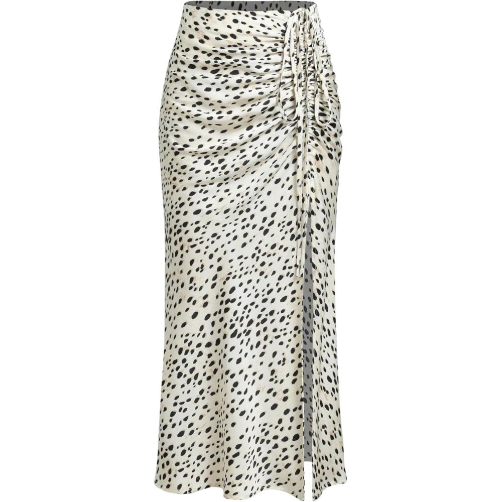 imageCIDER Spot Leopard Print Drawstring Split Maxi SkirtBeige