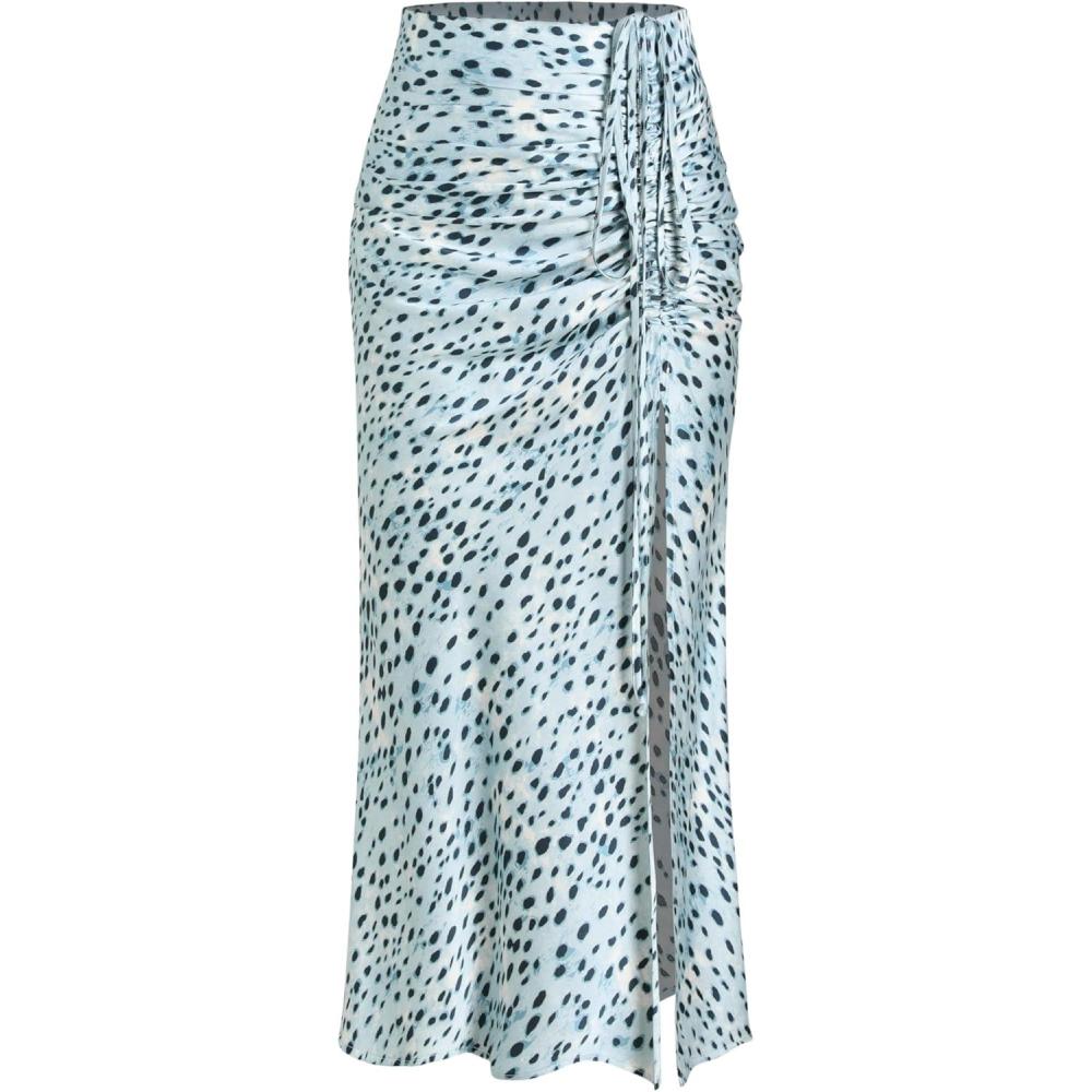 imageCIDER Spot Leopard Print Drawstring Split Maxi SkirtBlue