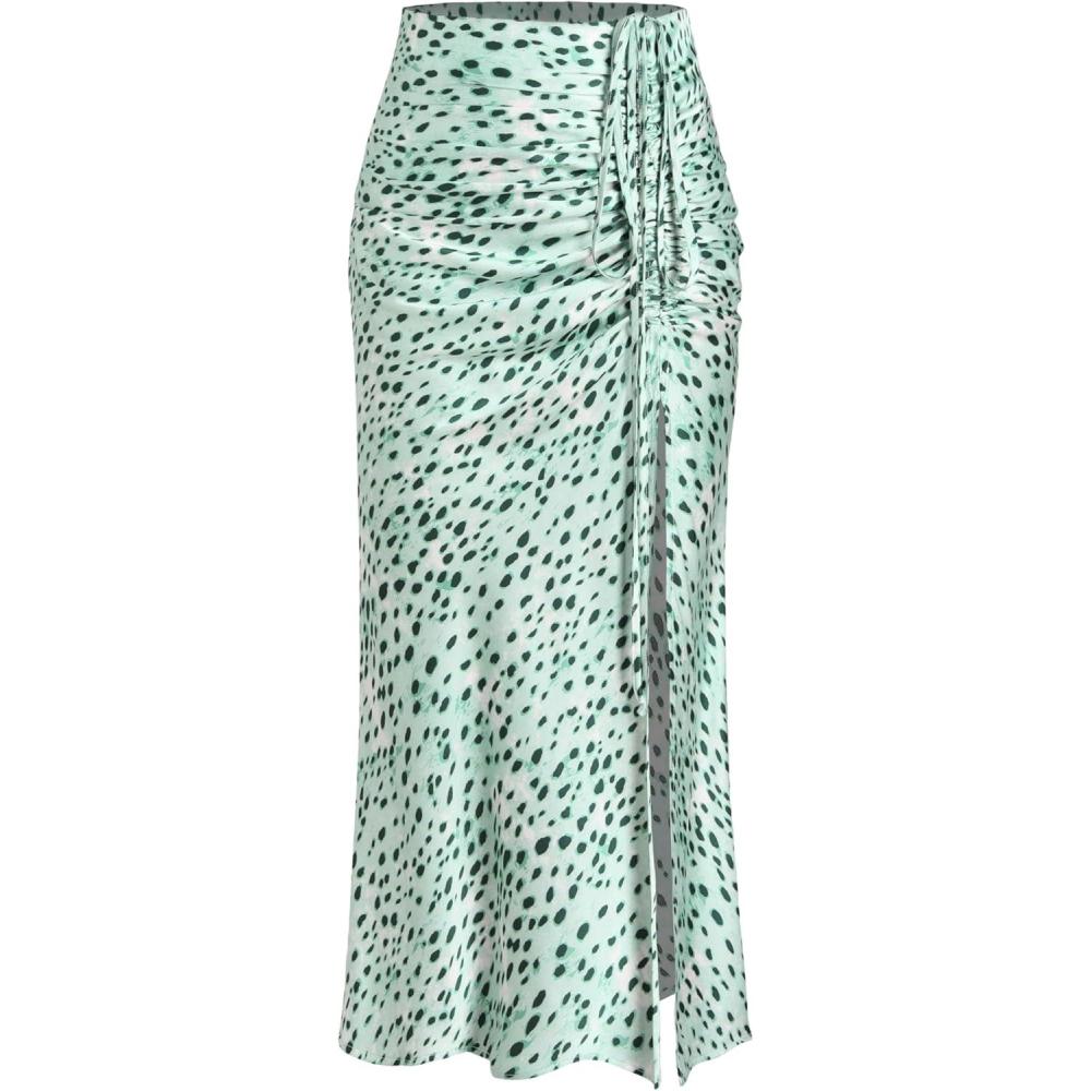 imageCIDER Spot Leopard Print Drawstring Split Maxi SkirtGreen