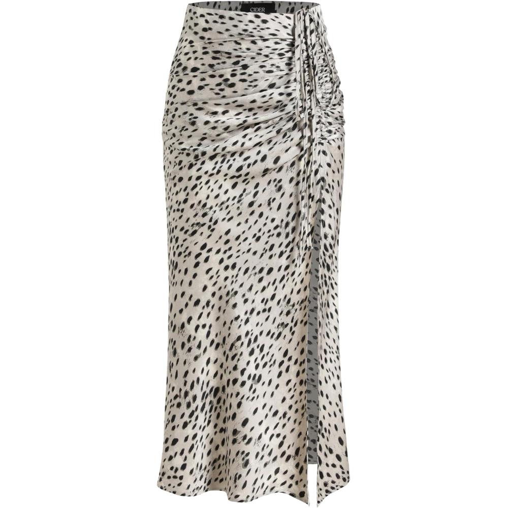 imageCIDER Spot Leopard Print Drawstring Split Maxi SkirtGrey