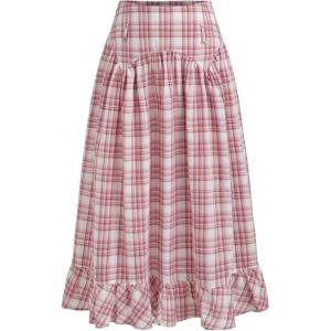CIDER Gingham Long Skirts for Women Maxi Plaid Skirt A Line High Waist Summer Skirts Casual Trendy 2025(Carmine)