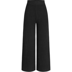 CIDER Lounge Pants Women Wide Leg Mid Waist Ribbed Knit Pants Casual Solid Warm Wool-Blend Sweatpants Fall Winter(Black)