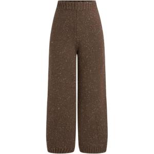 CIDER Lounge Pants Women Wide Leg Mid Waist Ribbed Knit Pants Casual Solid Warm Wool-Blend Sweatpants Fall Winter(Dark Brown)