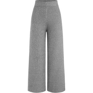CIDER Lounge Pants Women Wide Leg Mid Waist Ribbed Knit Pants Casual Solid Warm Wool-Blend Sweatpants Fall Winter(Grey)