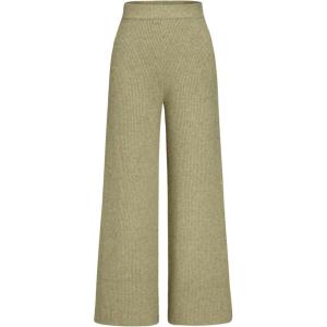 CIDER Lounge Pants Women Wide Leg Mid Waist Ribbed Knit Pants Casual Solid Warm Wool-Blend Sweatpants Fall Winter(Light Green)