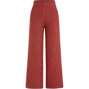 CIDER Lounge Pants Women Wide Leg Mid Waist Ribbed Knit Pants Casual Solid Warm Wool-Blend Sweatpants Fall Winter(Red)